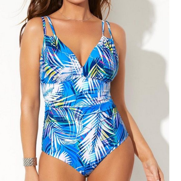 Swimsuits For All Other - Nwt Plunge shirred loop Strap Tropical Swimsuits For All